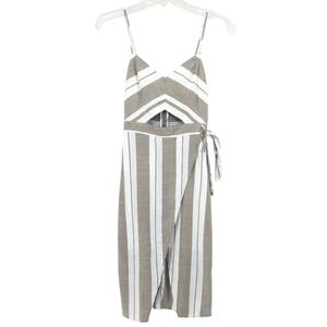 3/$20 Express Taupe And White Striped Wrap Vneck Cutout Cotton Dress Size 0